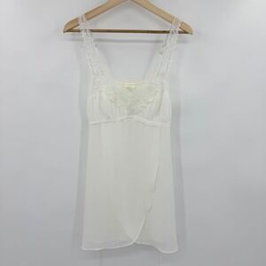 Flora Womens Y2K White Lace Trim Babydoll Chemise Nightgown  Medium Tulip Hem
